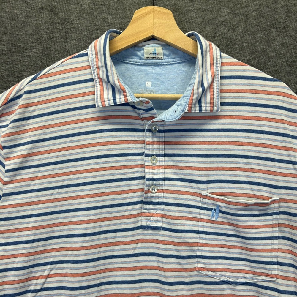 Johnnie-O Hangin' Out Mens XL Striped Short Sleeve Polo Shirt Blue Orange White